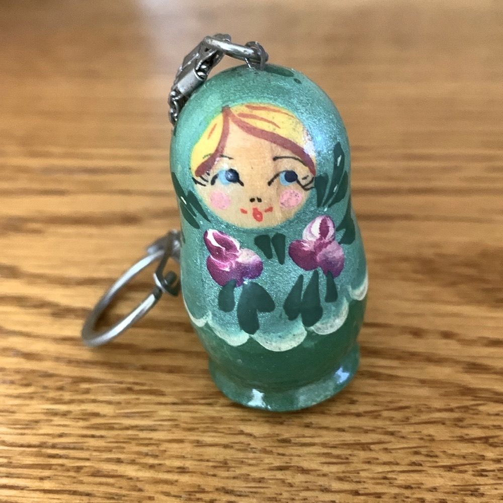 Vintage HandPaintedWooden Matryoshka Babushka Doll Keychain Russian Folk Art A
